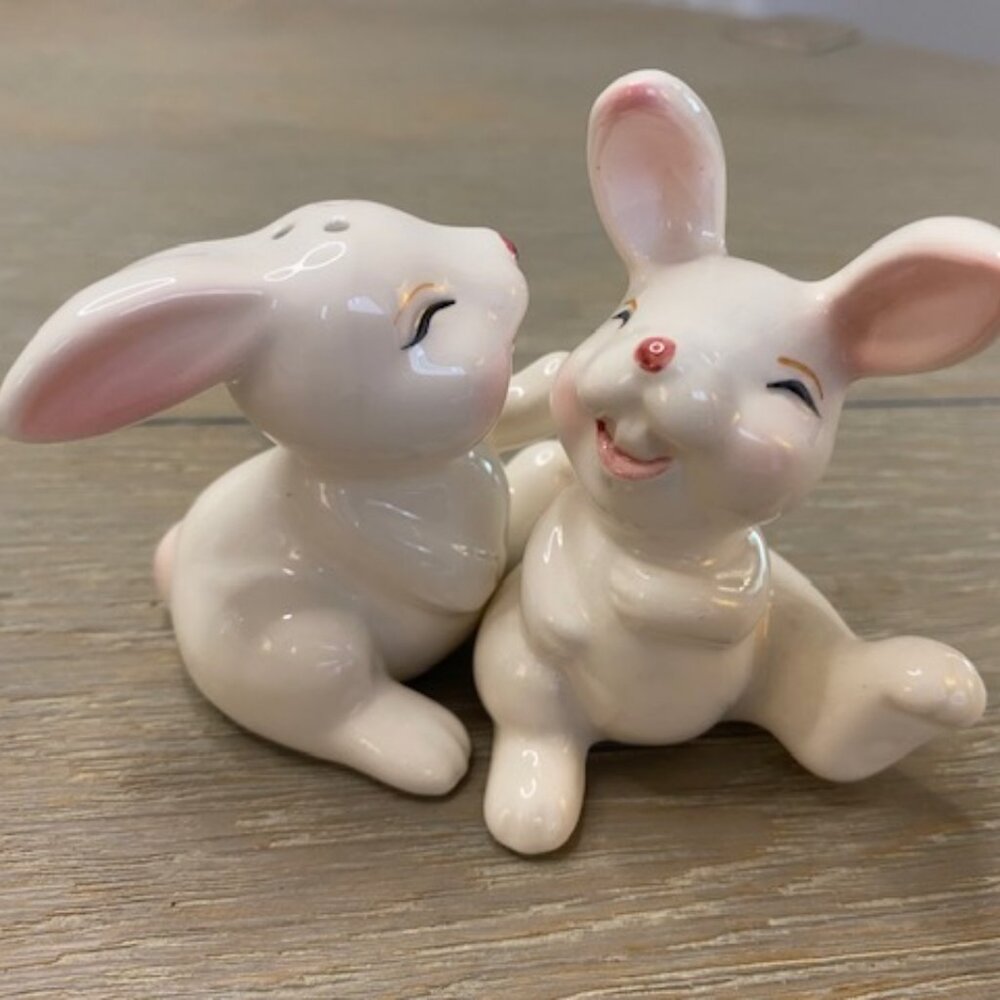 Vintage Laughing hugging Rabbit Salt and Pepper shakers Great for Easter!